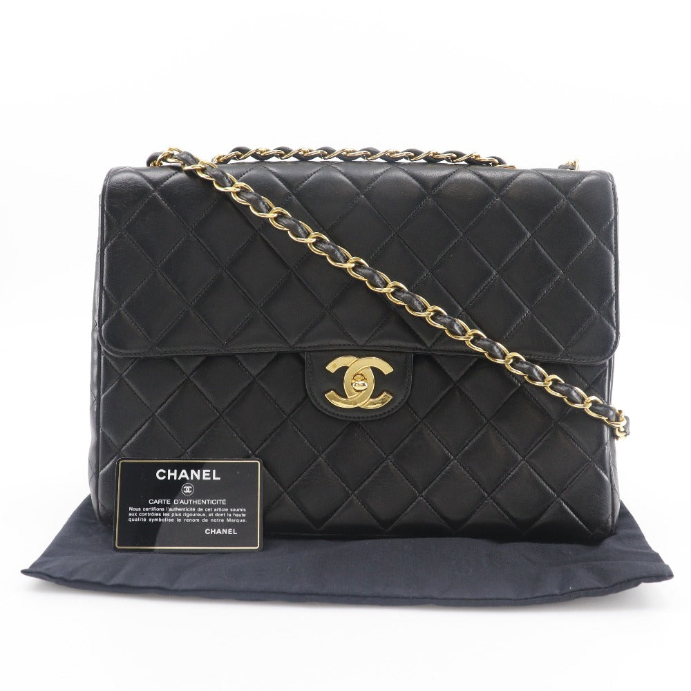 CHANEL Shoulder Bag lambskin black vintage Double chain Deca Trasse Women Used Authentic