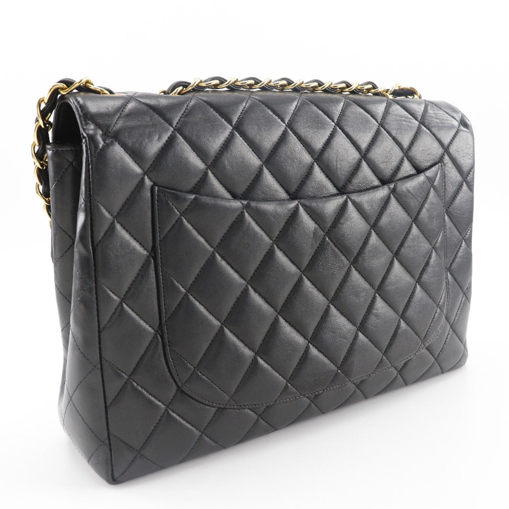 CHANEL Shoulder Bag lambskin black vintage Double chain Deca Trasse Women Used Authentic