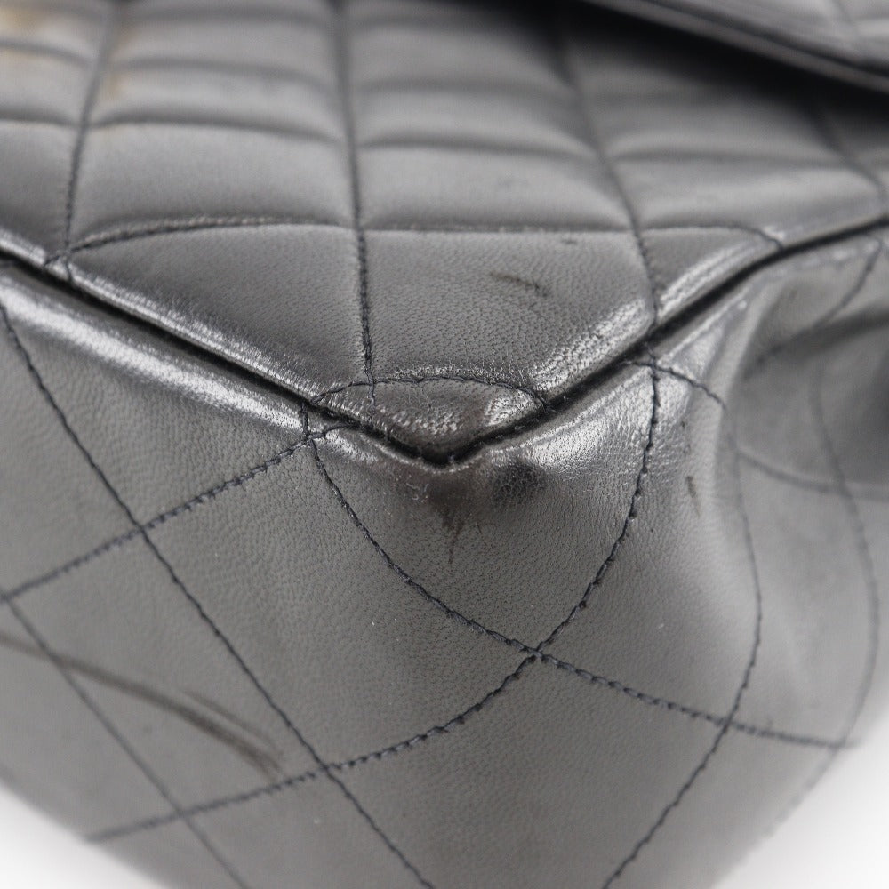 CHANEL Shoulder Bag lambskin black vintage Double chain Deca Trasse Women Used Authentic