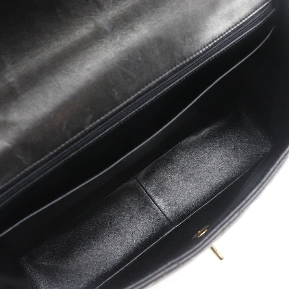 CHANEL Shoulder Bag lambskin black vintage Double chain Deca Trasse Women Used Authentic