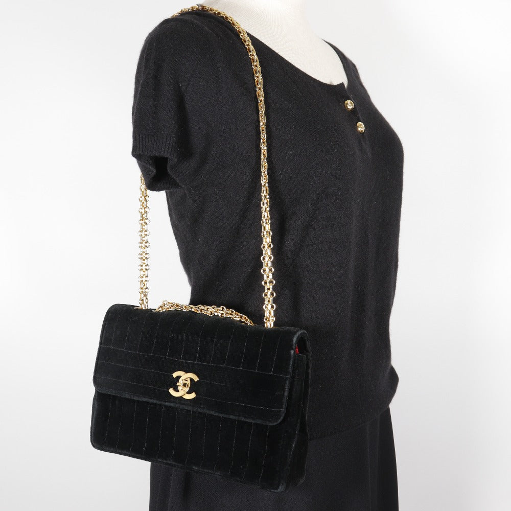 CHANEL Shoulder Bag Velor black Double chain Mademoiselle ChainShoulder Women Used Authentic