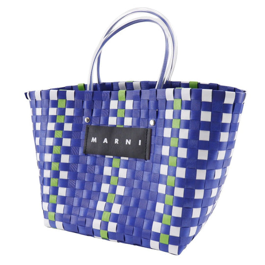 MARNI Handbag polypropylene blue basket Flower cafe picnic bag Women Used Authentic