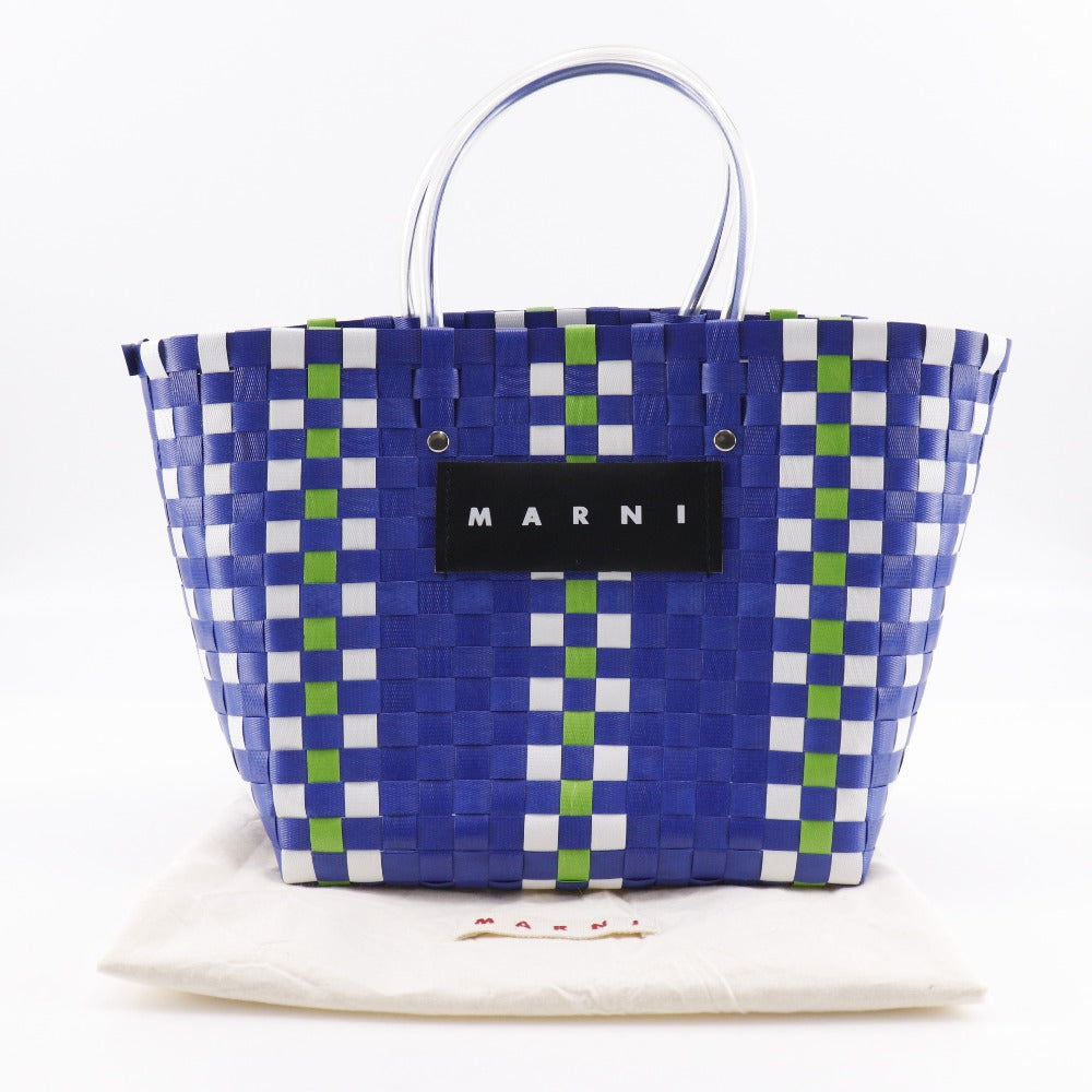 MARNI Handbag polypropylene blue basket Flower cafe picnic bag Women Used Authentic