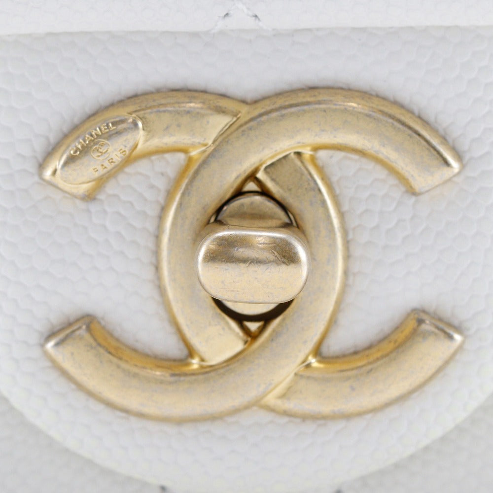 CHANEL Shoulder Bag A35200 Caviar skin White/Gold Metal ChainShoulder Matelasse Flap Shoulder Women Used Authentic