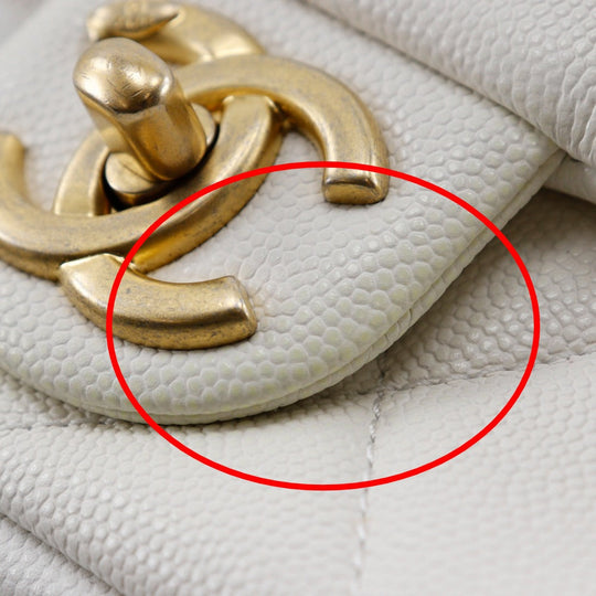 CHANEL Shoulder Bag A35200 Caviar skin White/Gold Metal ChainShoulder Matelasse Flap Shoulder Women Used Authentic