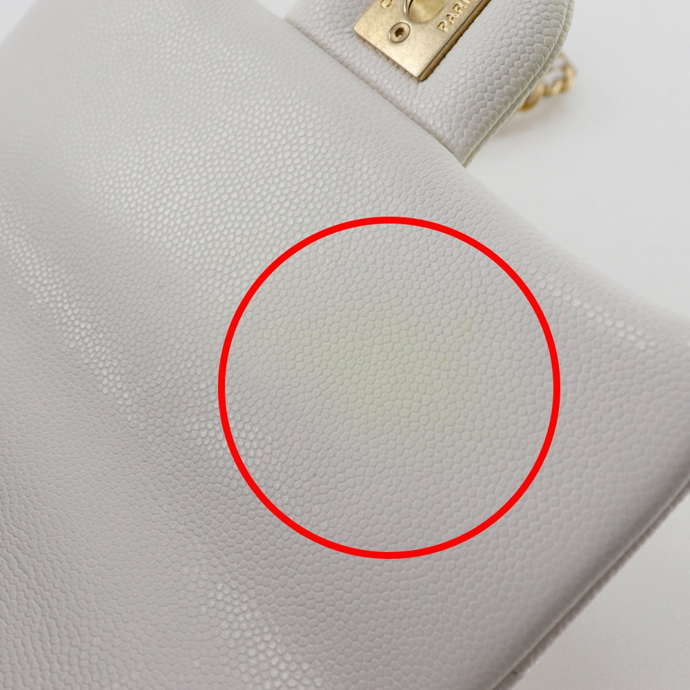 CHANEL Shoulder Bag A35200 Caviar skin White/Gold Metal ChainShoulder Matelasse Flap Shoulder Women Used Authentic