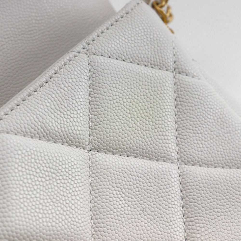 CHANEL Shoulder Bag A35200 Caviar skin White/Gold Metal ChainShoulder Matelasse Flap Shoulder Women Used Authentic