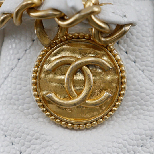 CHANEL Shoulder Bag A35200 Caviar skin White/Gold Metal ChainShoulder Matelasse Flap Shoulder Women Used Authentic