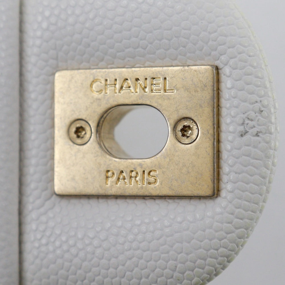 CHANEL Shoulder Bag A35200 Caviar skin White/Gold Metal ChainShoulder Matelasse Flap Shoulder Women Used Authentic