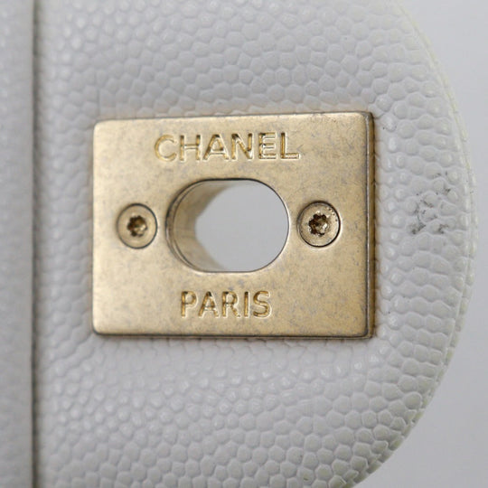 CHANEL Shoulder Bag A35200 Caviar skin White/Gold Metal ChainShoulder Matelasse Flap Shoulder Women Used Authentic