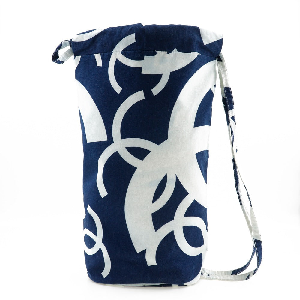 CHANEL Shoulder Bag cotton Navy blue COCO Mark Bysy line Beach bag Women Used Authentic