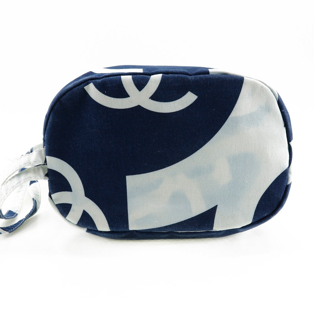 CHANEL Shoulder Bag cotton Navy blue COCO Mark Bysy line Beach bag Women Used Authentic