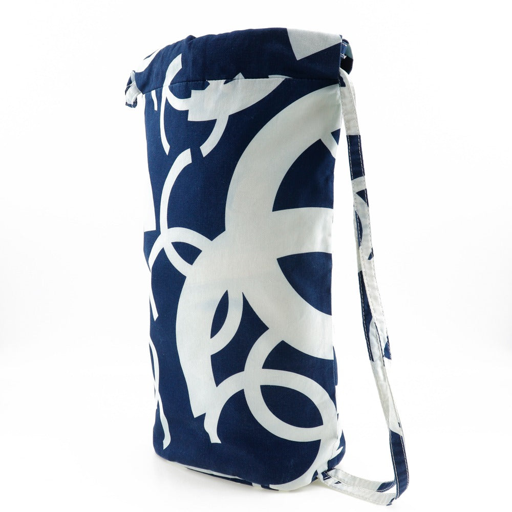 CHANEL Shoulder Bag cotton Navy blue COCO Mark Bysy line Beach bag Women Used Authentic