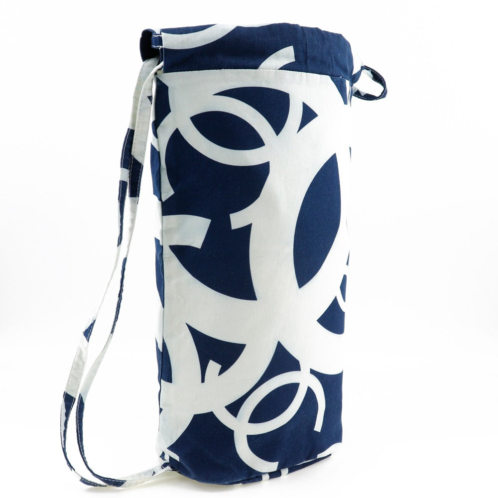CHANEL Shoulder Bag cotton Navy blue COCO Mark Bysy line Beach bag Women Used Authentic