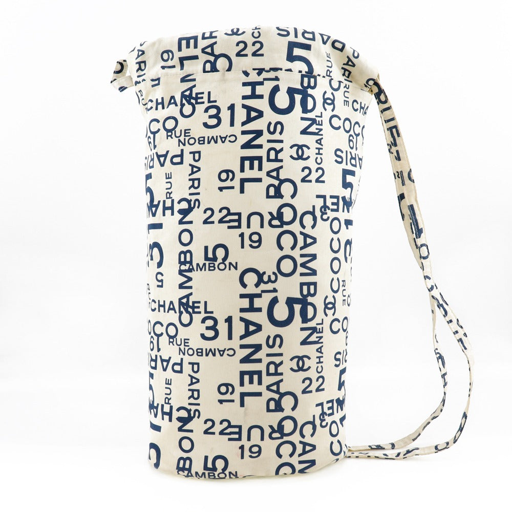 CHANEL Shoulder Bag cotton White logo Bysy line Beach bag Women Used Authentic