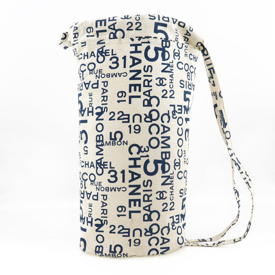 CHANEL Shoulder Bag cotton White logo Bysy line Beach bag Women Used Authentic