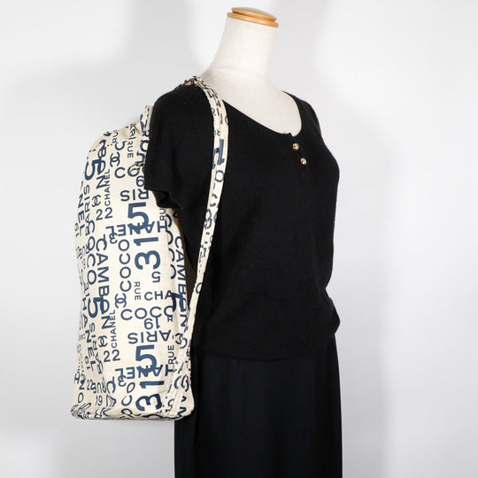 CHANEL Shoulder Bag cotton White logo Bysy line Beach bag Women Used Authentic