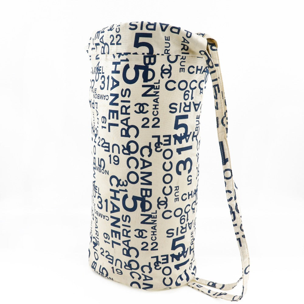 CHANEL Shoulder Bag cotton White logo Bysy line Beach bag Women Used Authentic