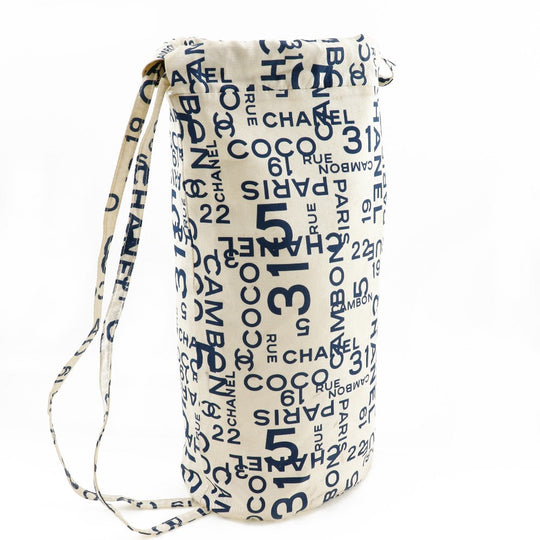 CHANEL Shoulder Bag cotton White logo Bysy line Beach bag Women Used Authentic
