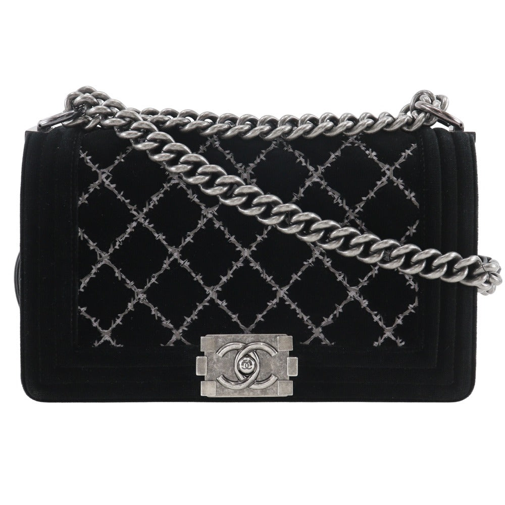CHANEL Shoulder Bag Velour, Leather black Matelasse stitch ChainShoulder Boy Chanel 25 Women Used Authentic