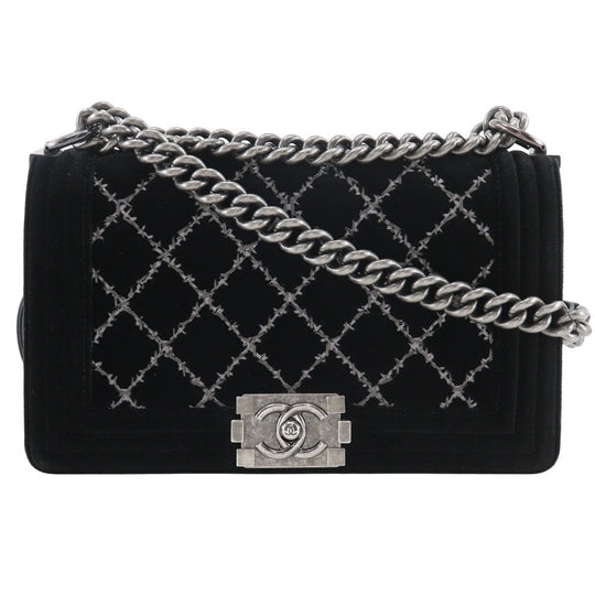 CHANEL Shoulder Bag Velour, Leather black Matelasse stitch ChainShoulder Boy Chanel 25 Women Used Authentic