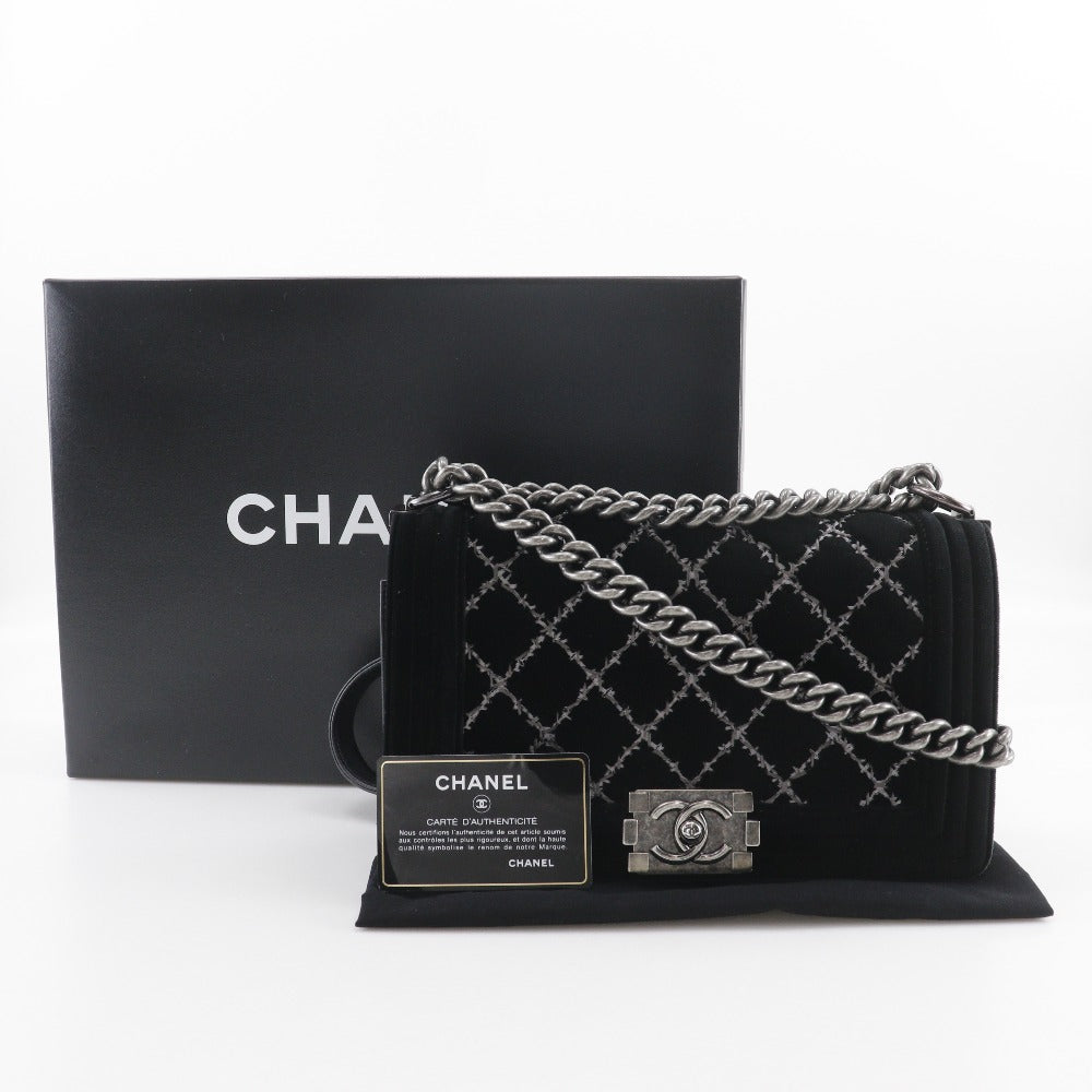 CHANEL Shoulder Bag Velour, Leather black Matelasse stitch ChainShoulder Boy Chanel 25 Women Used Authentic