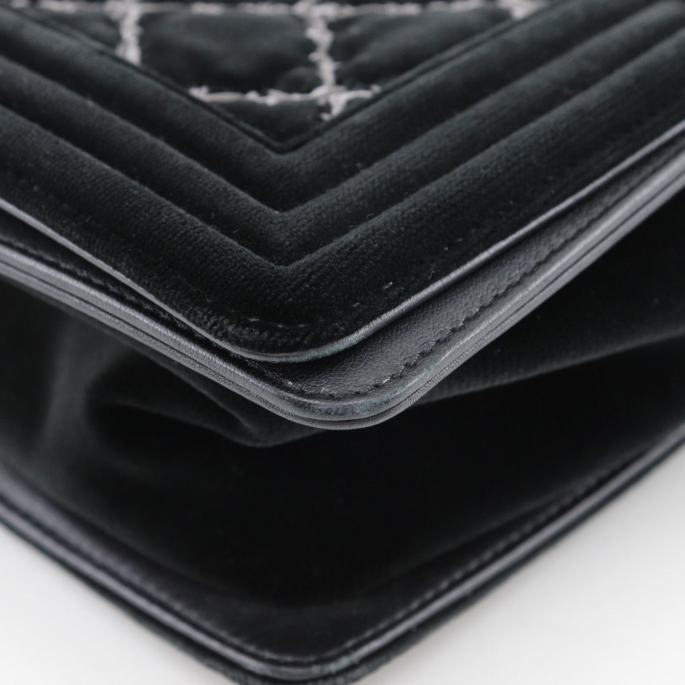 CHANEL Shoulder Bag Velour, Leather black Matelasse stitch ChainShoulder Boy Chanel 25 Women Used Authentic