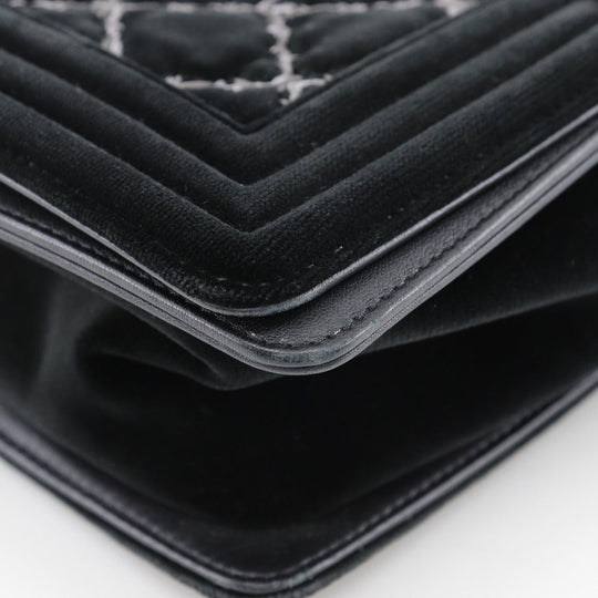 CHANEL Shoulder Bag Velour, Leather black Matelasse stitch ChainShoulder Boy Chanel 25 Women Used Authentic