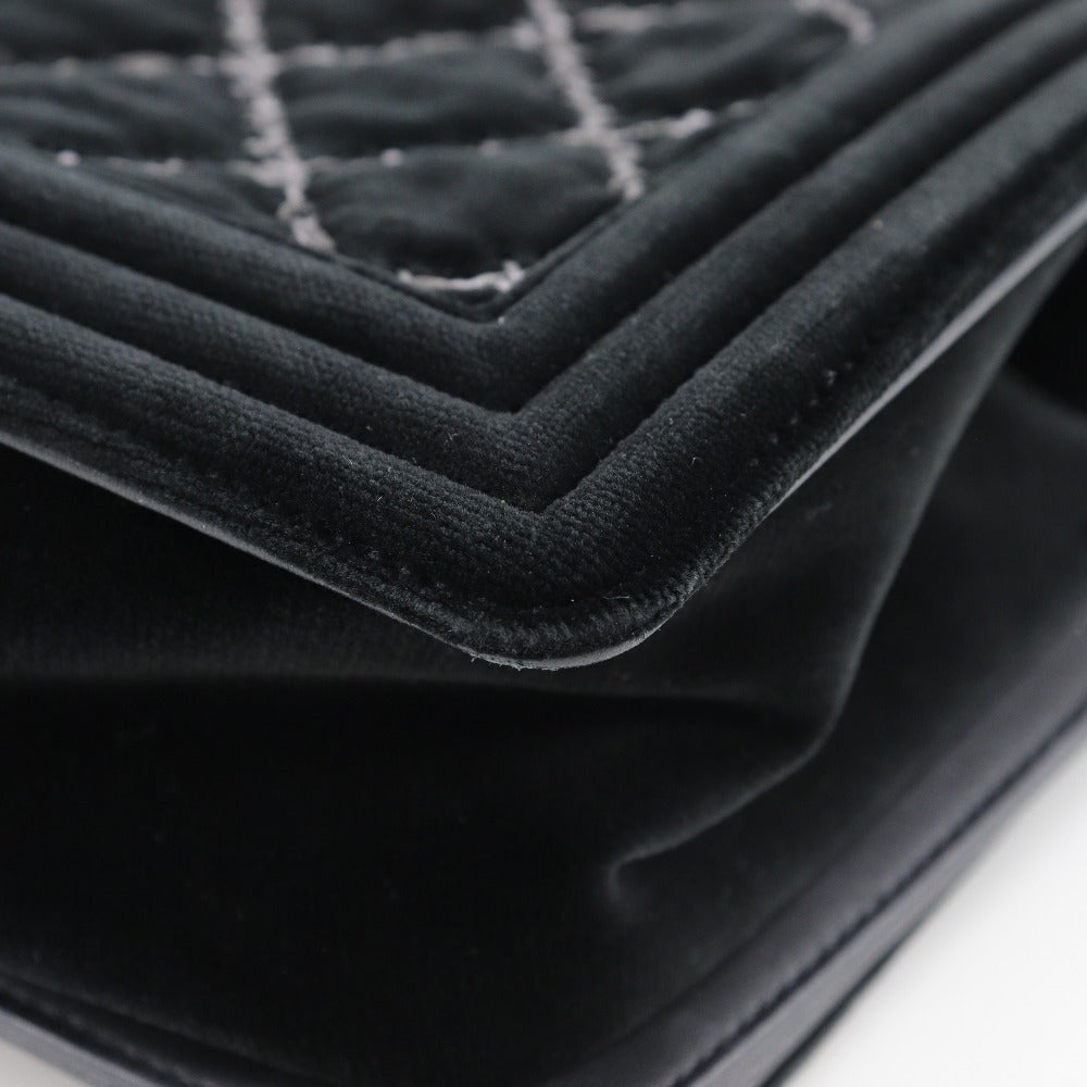 CHANEL Shoulder Bag Velour, Leather black Matelasse stitch ChainShoulder Boy Chanel 25 Women Used Authentic