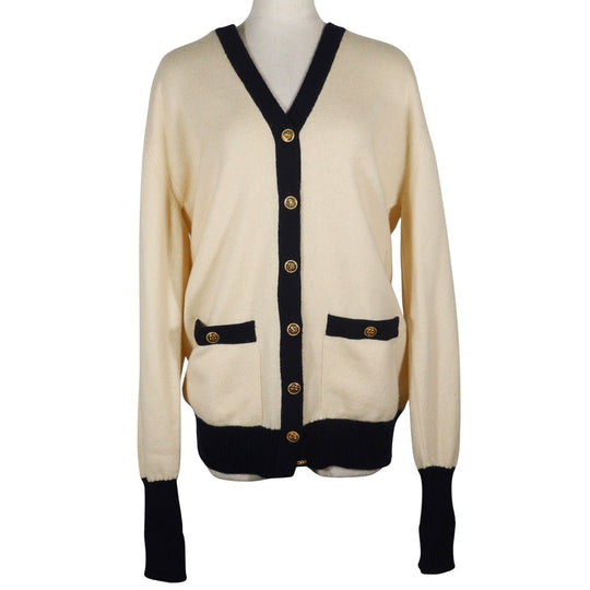 CHANEL cardigan cashmere Two-tone color (beige) V neck Clover button No size listed