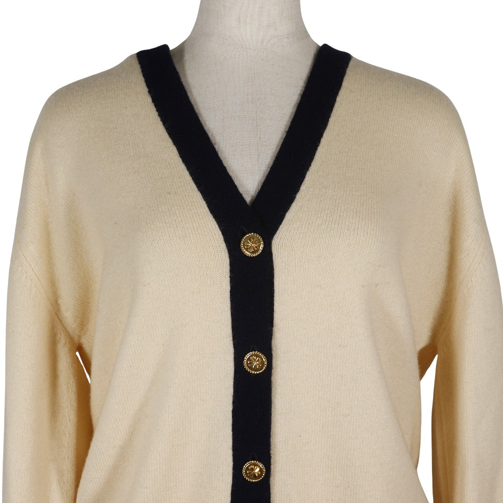 CHANEL cardigan cashmere Two-tone color (beige) V neck Clover button No size listed