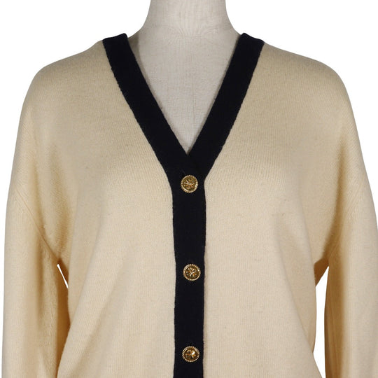 CHANEL cardigan cashmere Two-tone color (beige) V neck Clover button No size listed