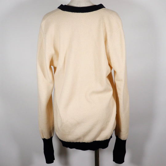 CHANEL cardigan cashmere Two-tone color (beige) V neck Clover button No size listed