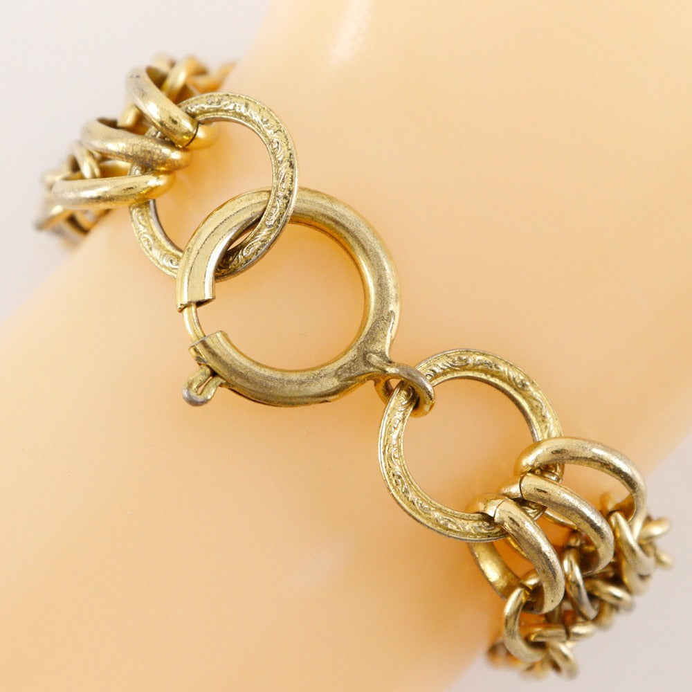 CHANEL bracelet Plated Gold gold vintage COCO Mark 3 in a row