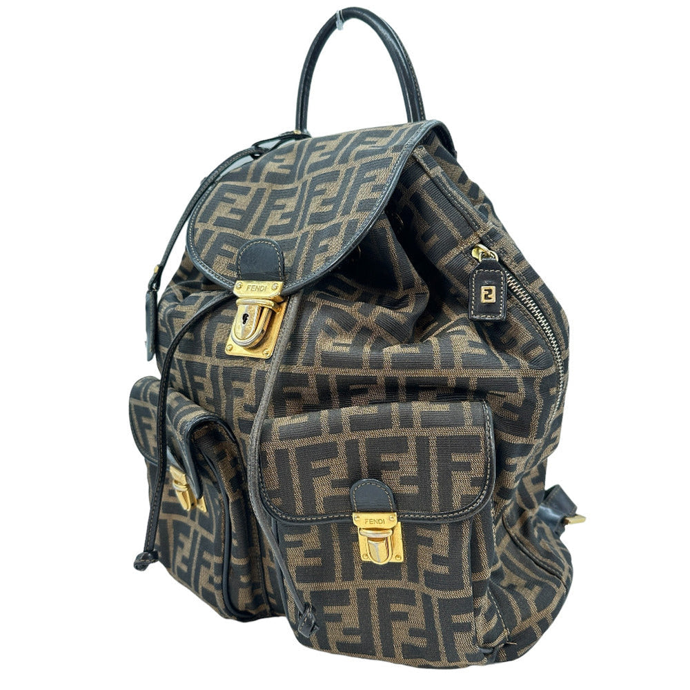 FENDI Backpack canvas canvas Khaki black Zucca Women Used Authentic