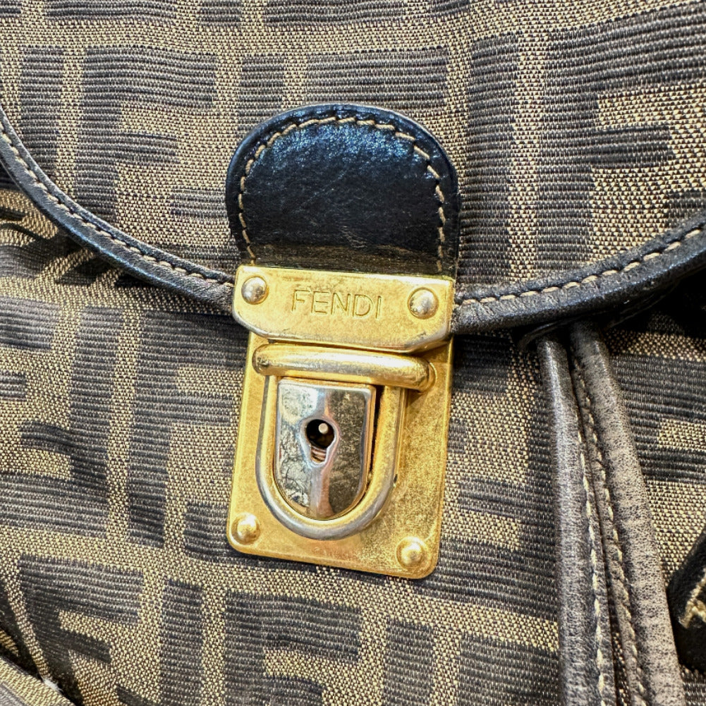FENDI Backpack canvas canvas Khaki black Zucca Women Used Authentic