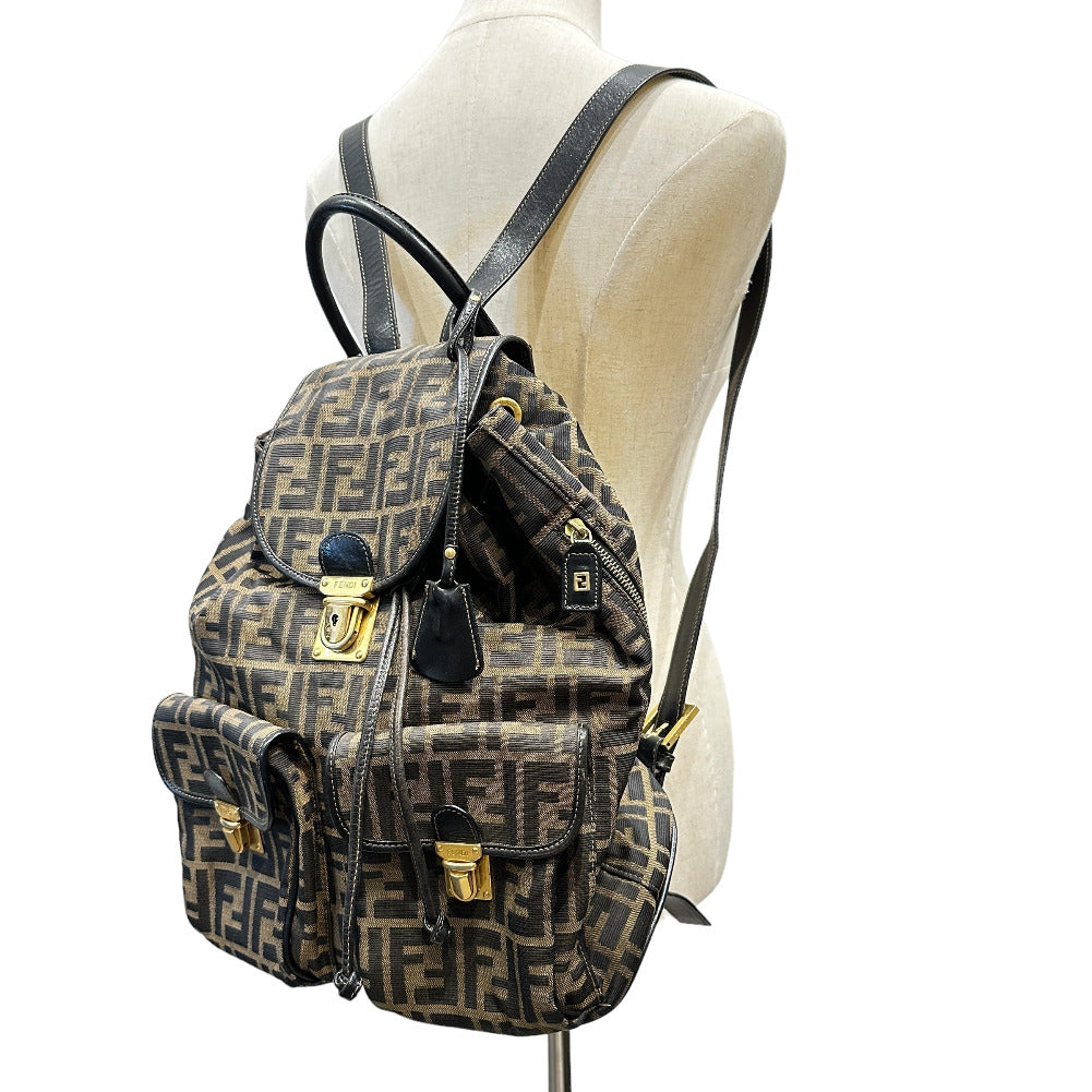 FENDI Backpack canvas canvas Khaki black Zucca Women Used Authentic