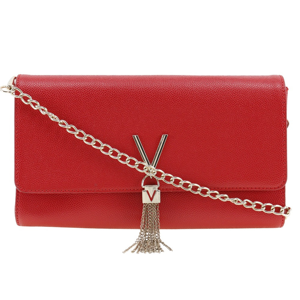 MARIO VALENTINO Shoulder Bag leather Red 2-way clutch ChainShoulder Women Used Authentic