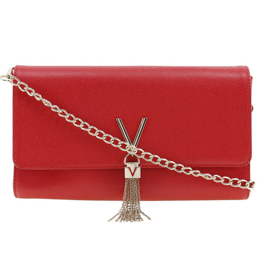 MARIO VALENTINO Shoulder Bag leather Red 2-way clutch ChainShoulder Women Used Authentic