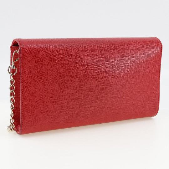 MARIO VALENTINO Shoulder Bag leather Red 2-way clutch ChainShoulder Women Used Authentic