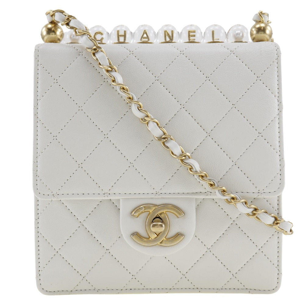 CHANEL Shoulder Bag AS0584 lambskin White Matrasse Women Used Authentic