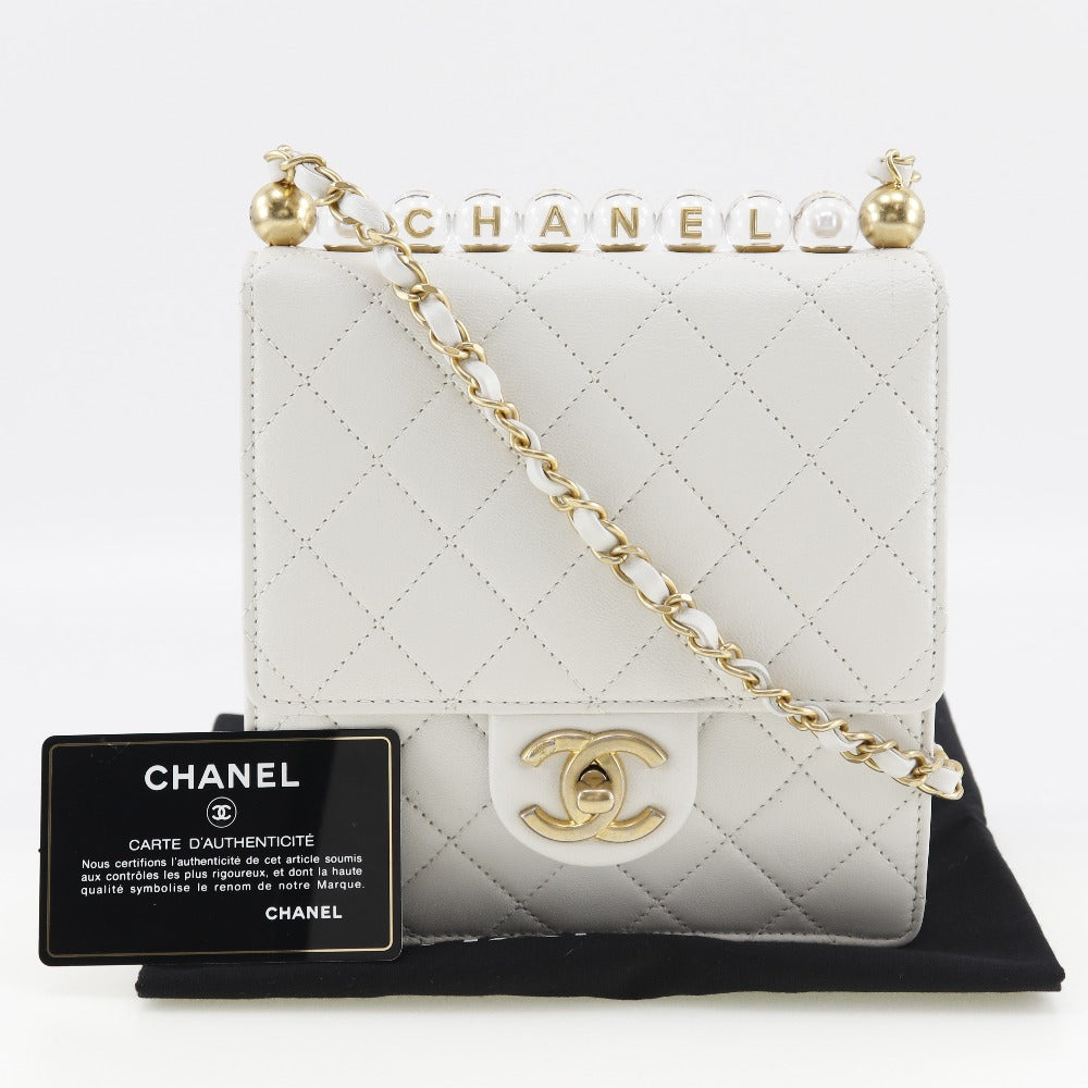 CHANEL Shoulder Bag AS0584 lambskin White Matrasse Women Used Authentic