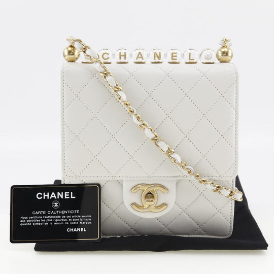 CHANEL Shoulder Bag AS0584 lambskin White Matrasse Women Used Authentic