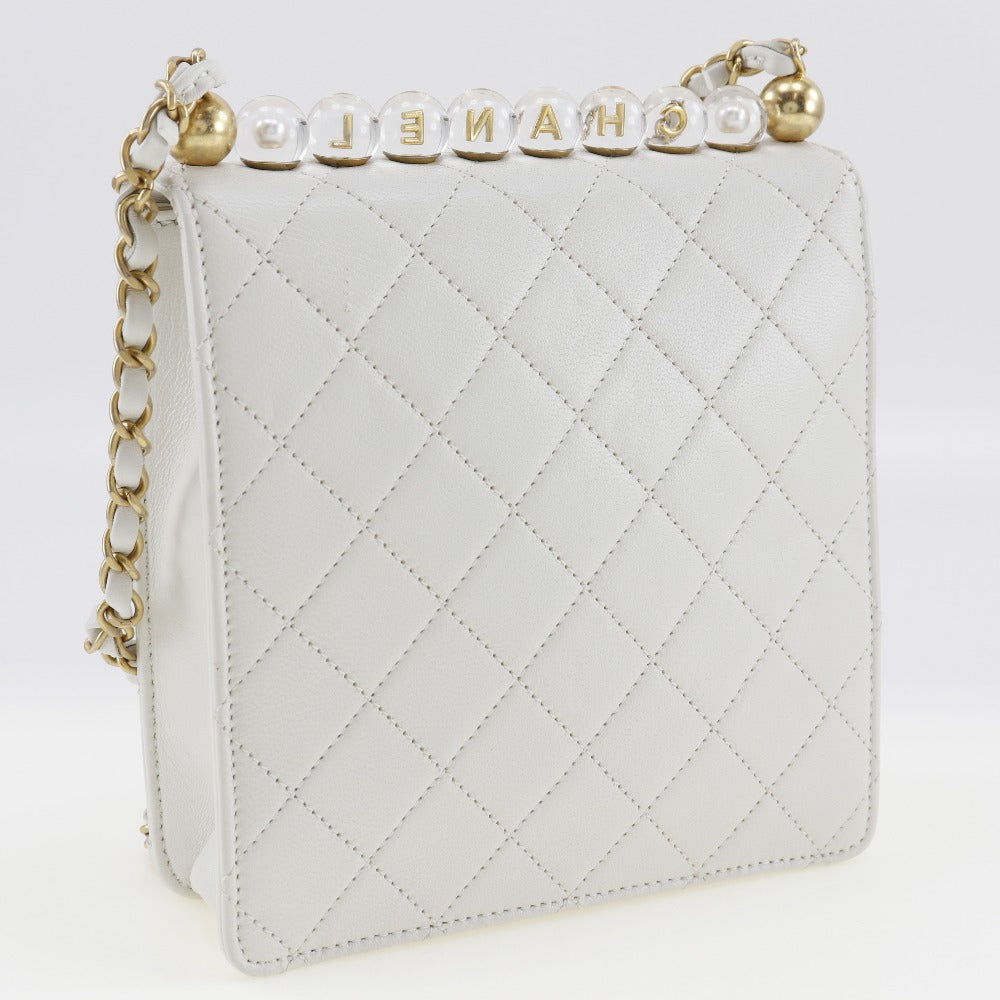 CHANEL Shoulder Bag AS0584 lambskin White Matrasse Women Used Authentic