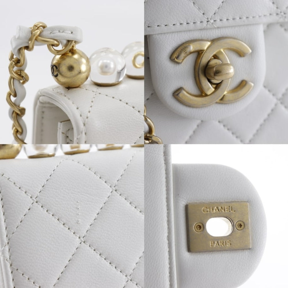 CHANEL Shoulder Bag AS0584 lambskin White Matrasse Women Used Authentic