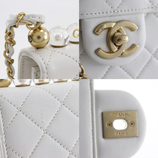 CHANEL Shoulder Bag AS0584 lambskin White Matrasse Women Used Authentic