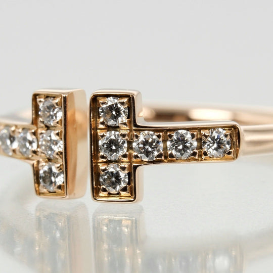 TIFFANY&Co. Ring K18 pink gold, 12P diamonds Pink gold T wire Women Used Authentic