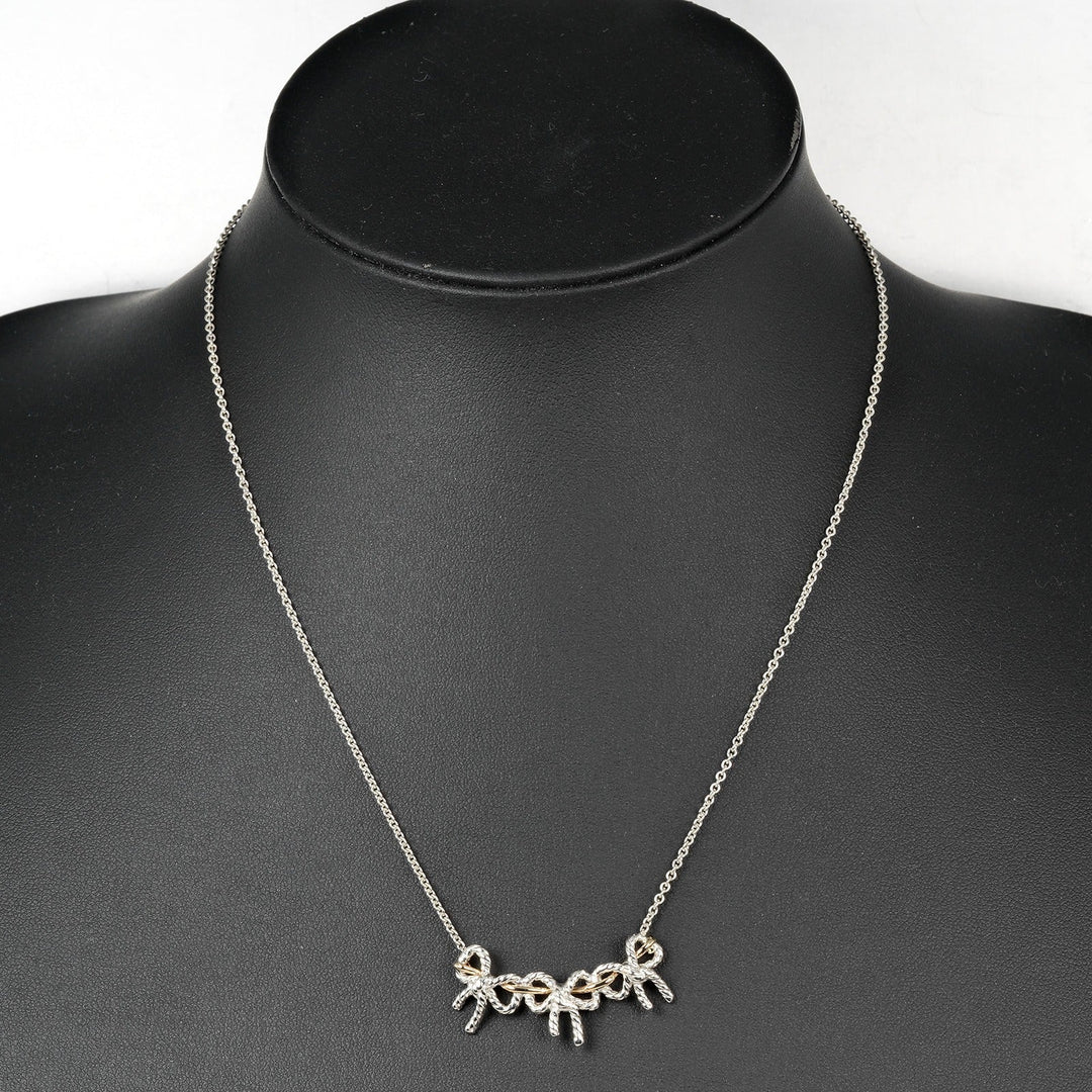 TIFFANY&Co. Necklace Silver925, K18 Gold Silver Triple ribbon Women Used Authentic