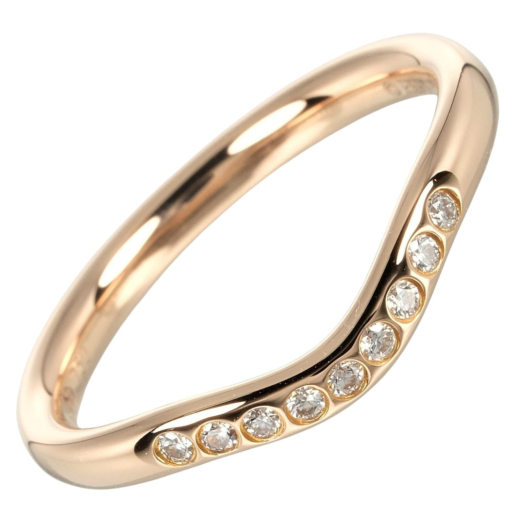 TIFFANY&Co. Ring K18 pink gold, 9P diamonds gold Curved band Women Used Authentic