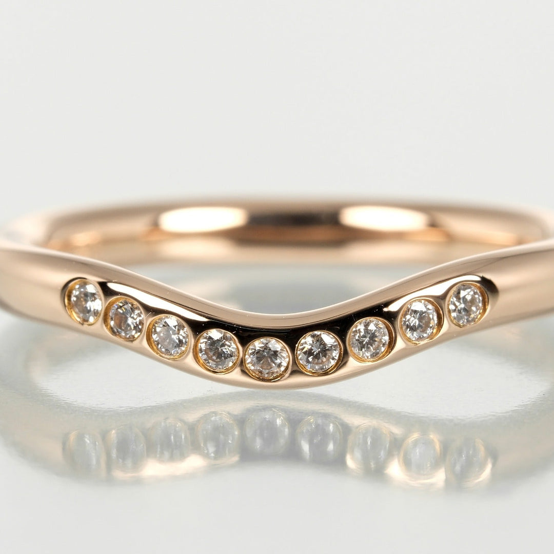 TIFFANY&Co. Ring K18 pink gold, 9P diamonds gold Curved band Women Used Authentic